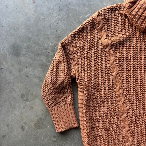 Express Sweater Women's M Brown Turtleneck Fisherman Chunky 3/4 Sleeve Pullover - Picture 4 of 12